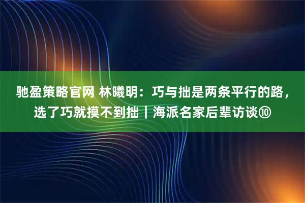 驰盈策略官网 林曦明：巧与拙是两条平行的路，选了巧就摸不到拙｜海派名家后辈访谈⑩